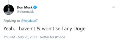Elon Musks says he hasn't and won't sell any Dogecoin