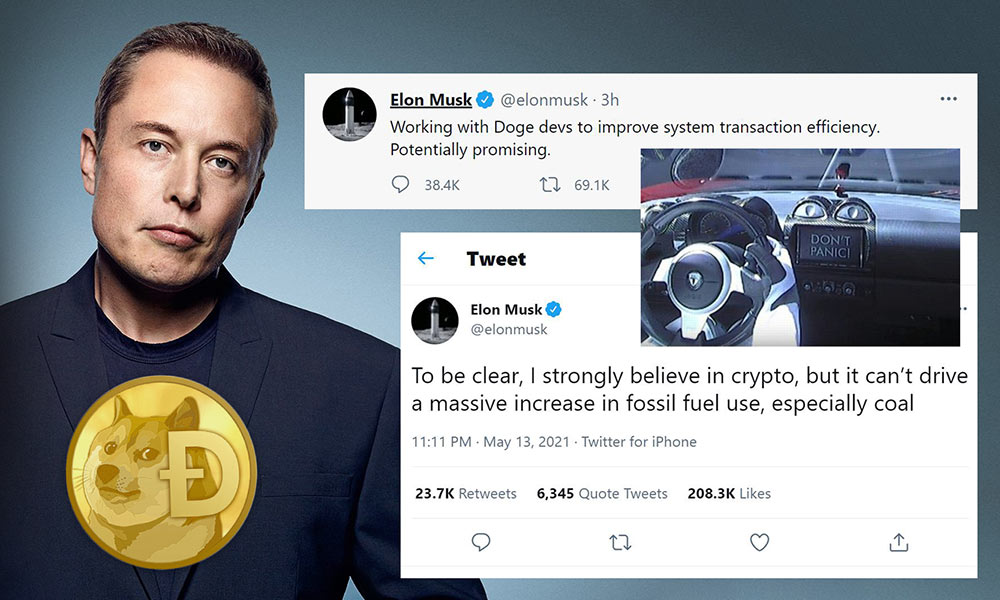 Elon Musk posts about working with Dogecoin developers and believing in crypto